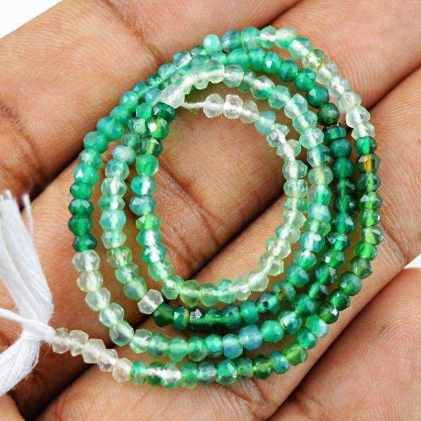 gemsmore:Natural Round Shape Faceted Green Fluorite Drilled Beads Strand