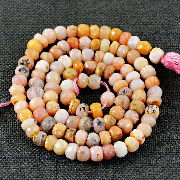 gemsmore:Natural Round Shape Faceted Pink Australian Opal Drilled Beads Strand