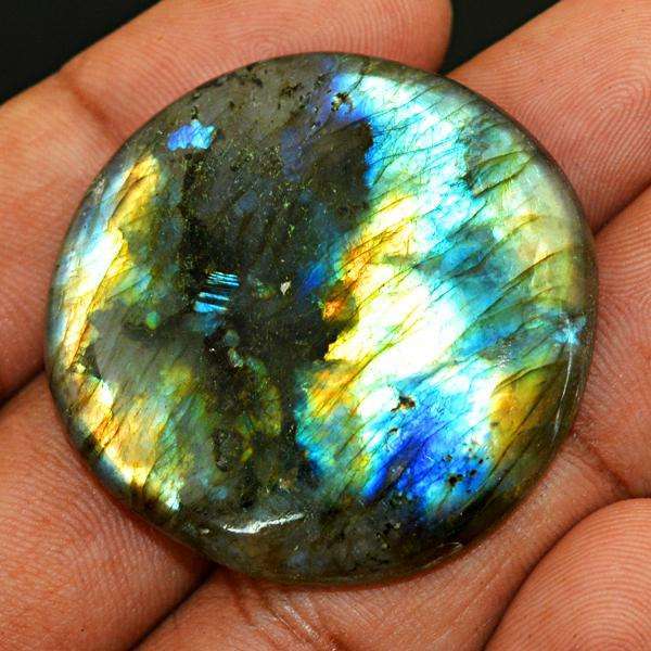 gemsmore:Natural Round Shape Golden & Blue Flash Labradorite Gemstone