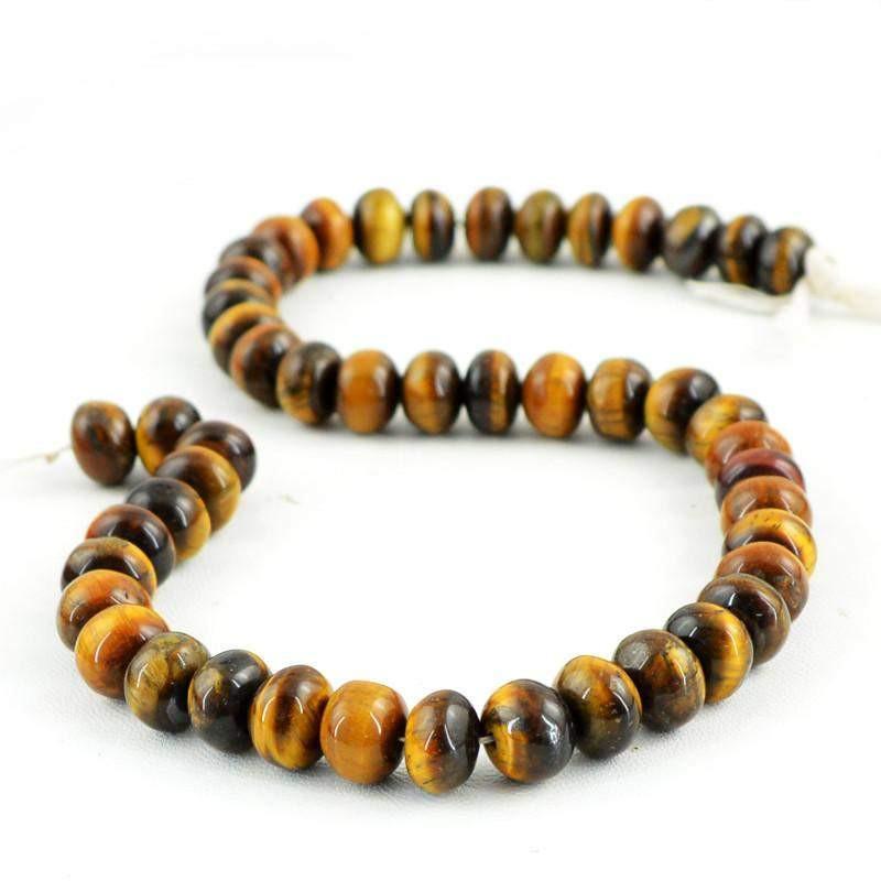 gemsmore:Natural Round Shape Golden Tiger Eye Beads Strand