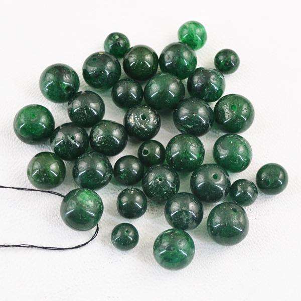 gemsmore:Natural Round Shape Green Jade Drilled Beads Lot