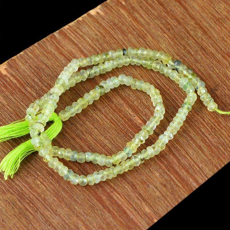 gemsmore:Natural Round Shape Green Phrenite Faceted Beads Strand