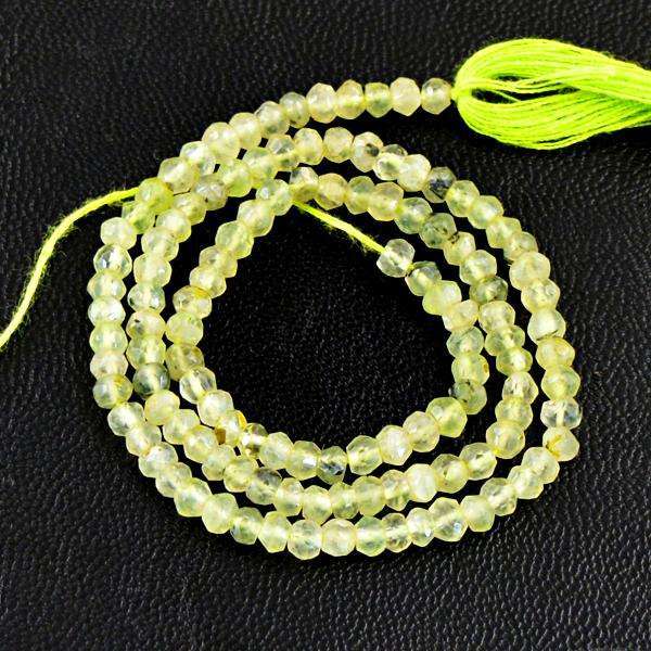gemsmore:Natural Round Shape Green Phrenite Faceted Drilled Beads Strand