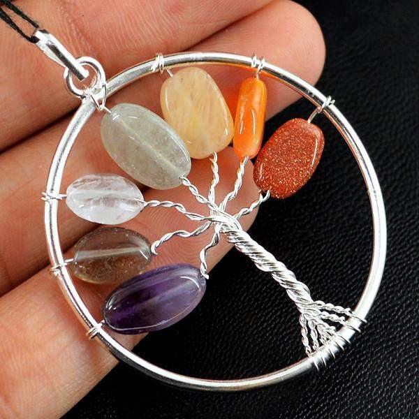 gemsmore:Natural Round Shape Multicolor Multi Gemstone Pendant