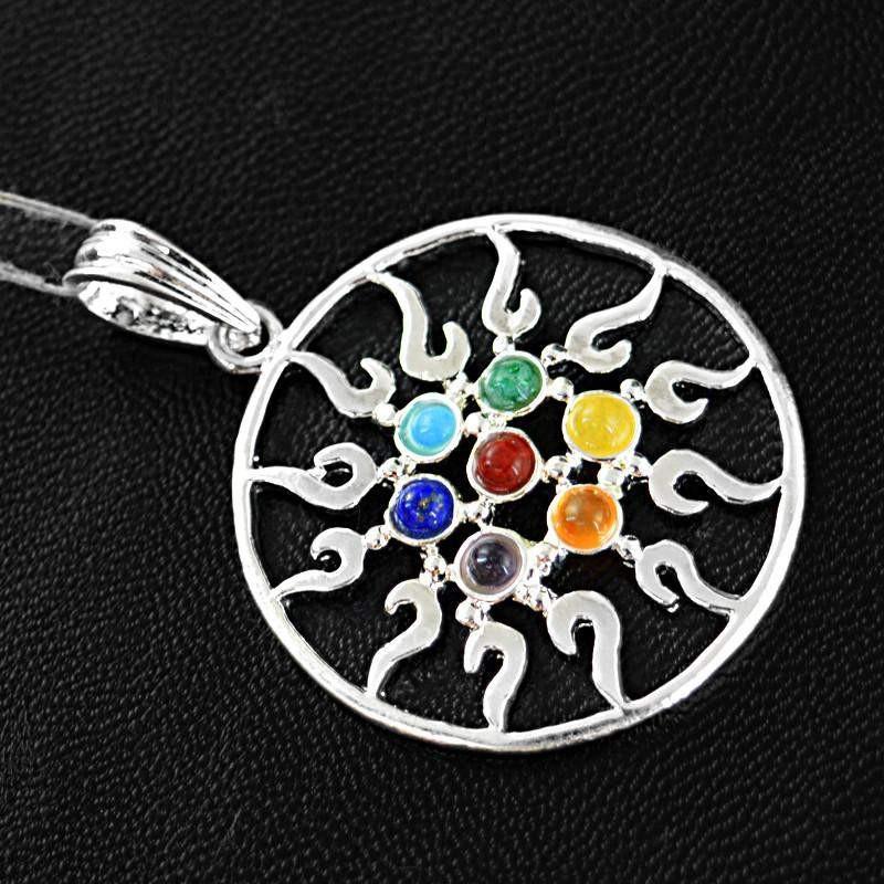 gemsmore:Natural Round Shape Seven Chakra Healing Pendant