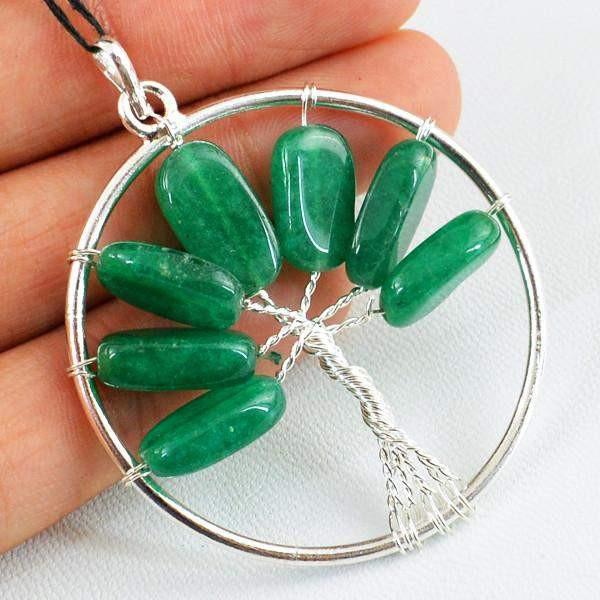 gemsmore:Natural Round Shape Untreated Green Jade Pendant