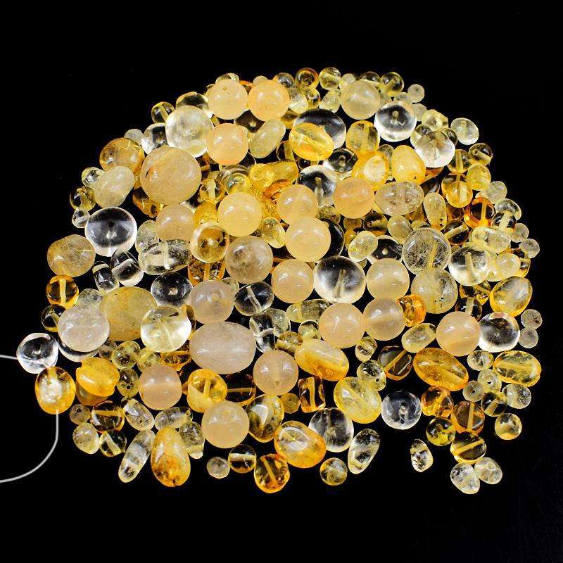 gemsmore:Natural Round Shape  Yellow Citrine Drilled Beads Lot