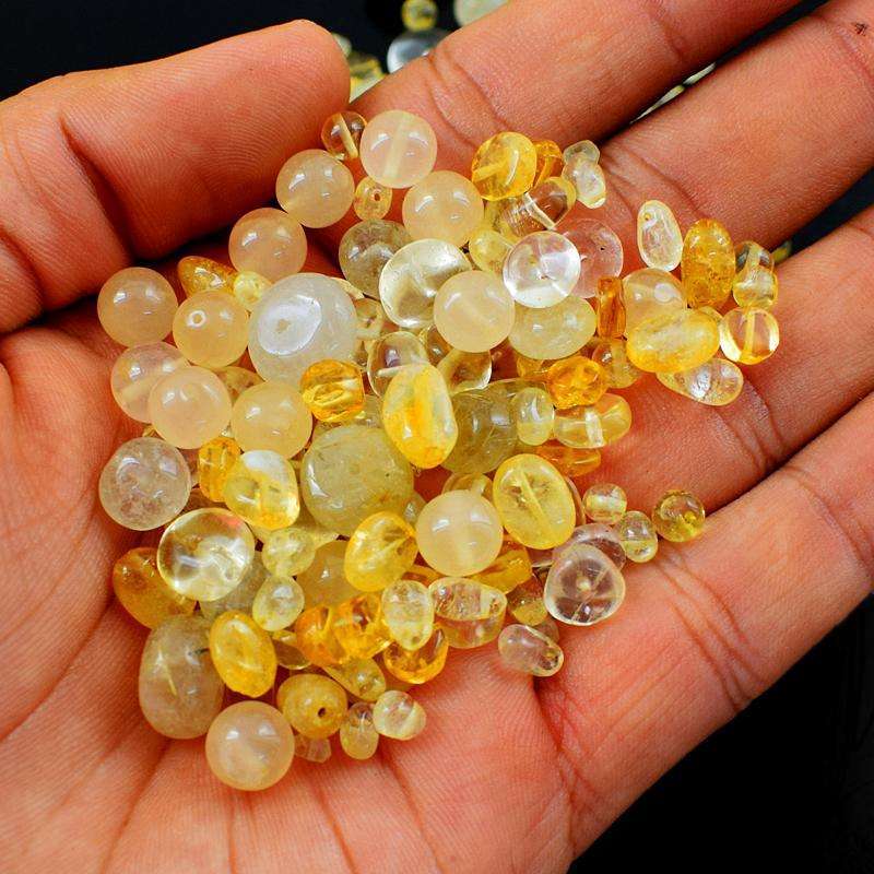 gemsmore:Natural Round Shape  Yellow Citrine Drilled Beads Lot