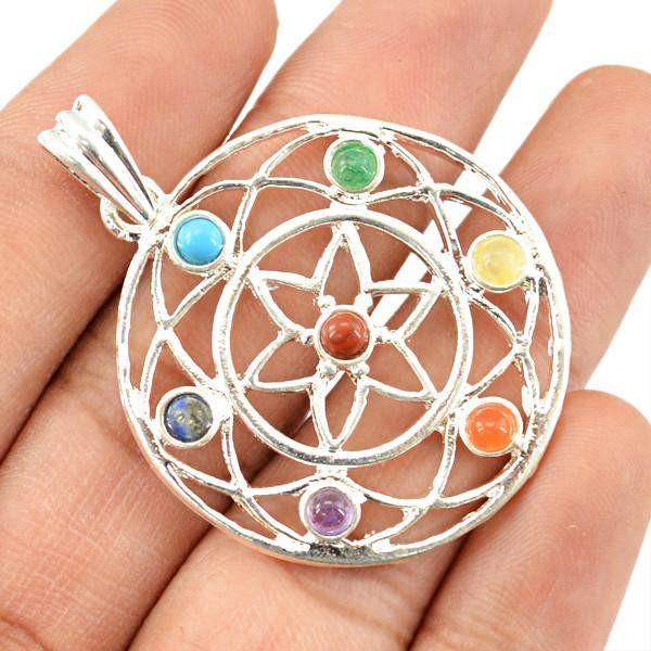 gemsmore:Natural Round Star Seven Chakra Crystal Healing Pendant