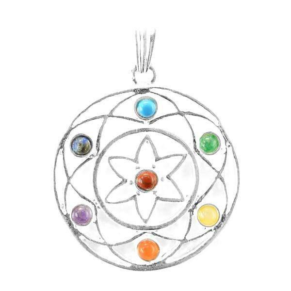 gemsmore:Natural Round Star Seven Chakra Crystal Healing Pendant