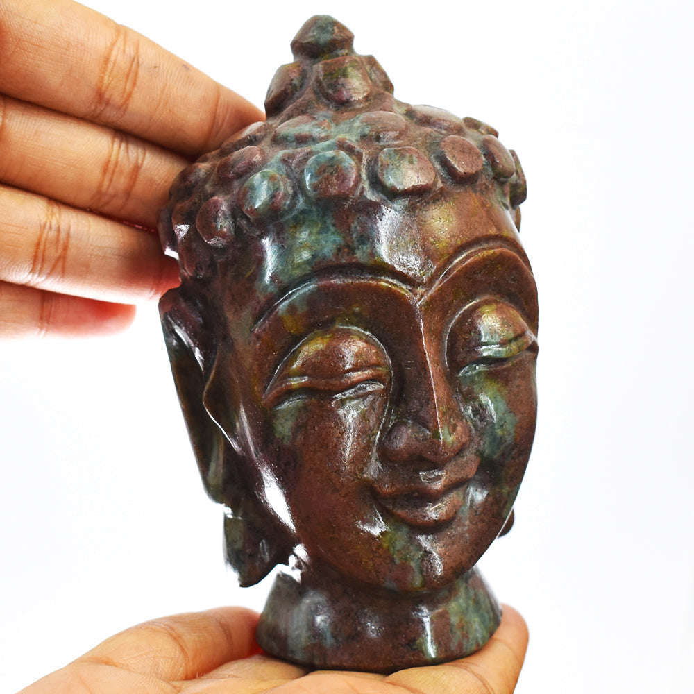 gemsmore:Natural Ruby In Kyanite Crystal Hand Carved Lord Buddha Head
