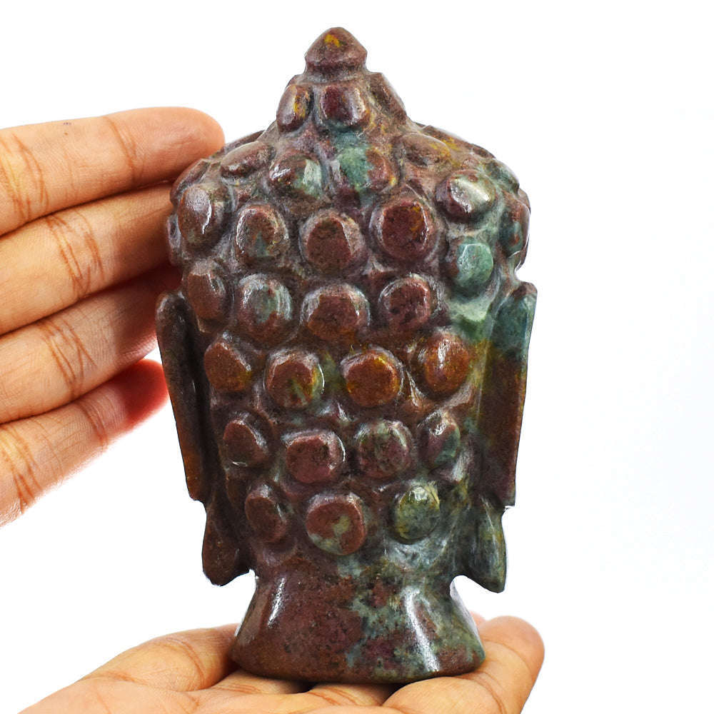 gemsmore:Natural Ruby In Kyanite Crystal Hand Carved Lord Buddha Head