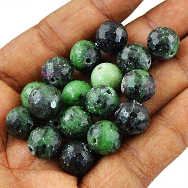 gemsmore:Natural Ruby Ziosite Beads Lot - Faceted Drilled Round Shape