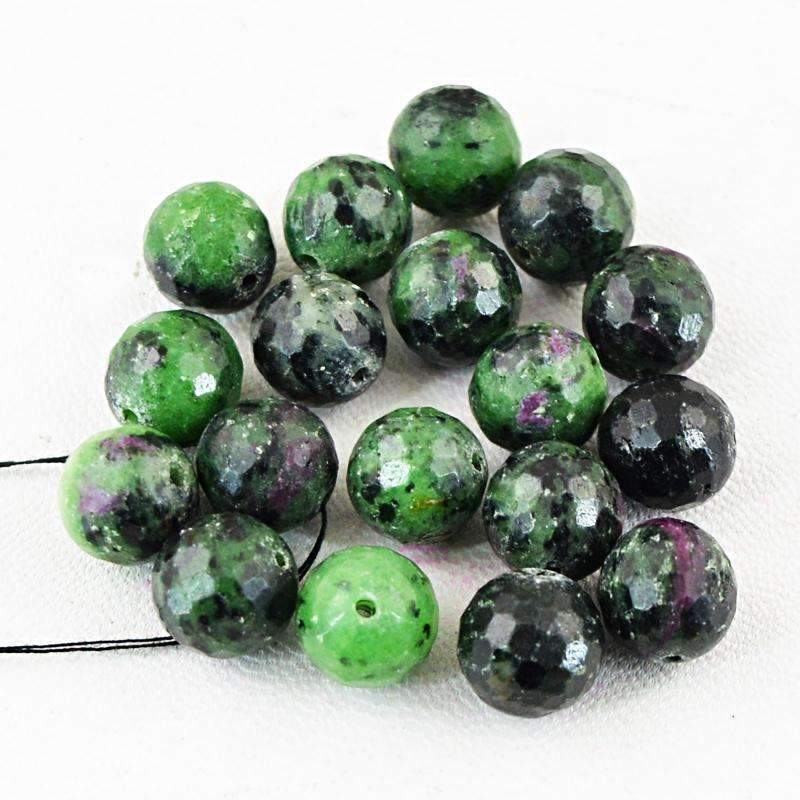 gemsmore:Natural Ruby Ziosite Beads Lot - Faceted Drilled Round Shape