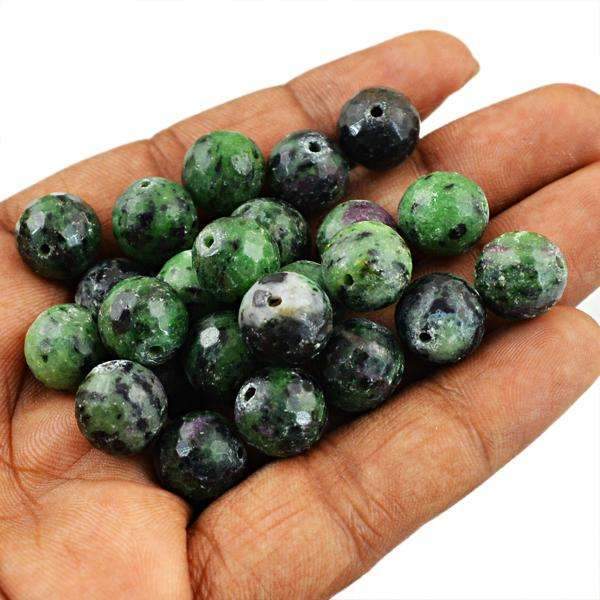 gemsmore:Natural Ruby Ziosite Faceted Beads Lot Drilled Round Shape