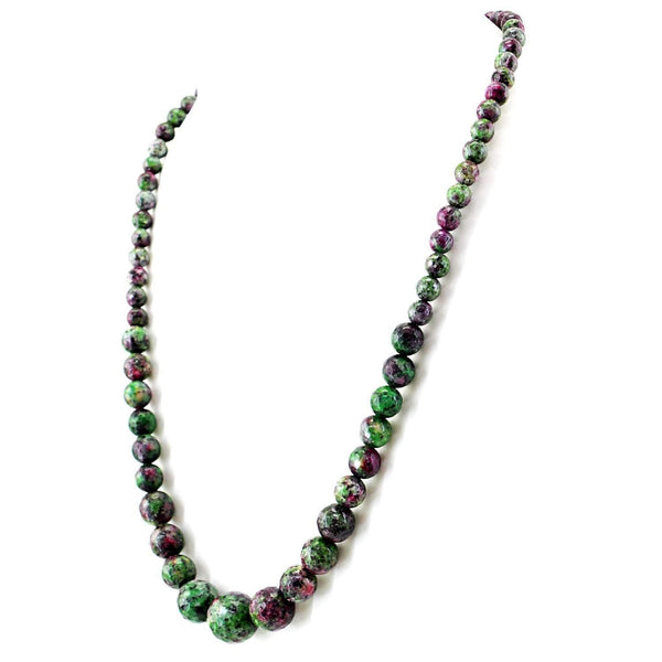 gemsmore:Natural Ruby Ziosite Necklace Untreated Round Cut beads