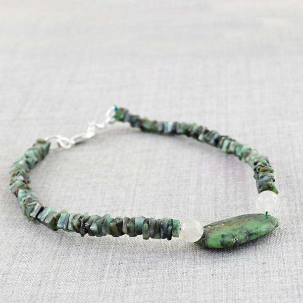 gemsmore:Natural Ruby Ziosite & Untreated Emerald Beads Bracelet