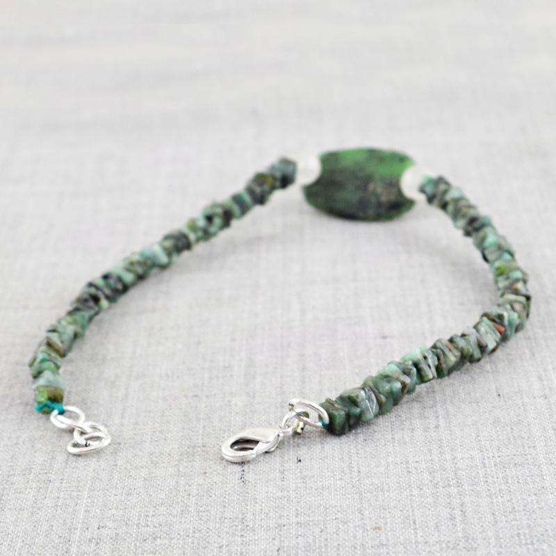 gemsmore:Natural Ruby Ziosite & Untreated Emerald Beads Bracelet