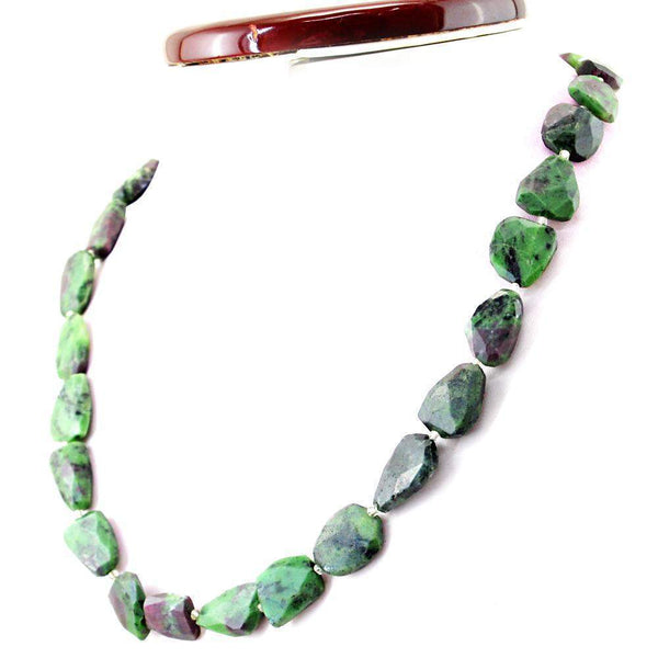 gemsmore:Natural Ruby Zisoite Necklace Untreated Faceted Beads