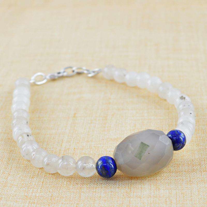 gemsmore:Natural Rutile Quartz & Blue Lapis Lazuli Beads Bracelet - Round Shape