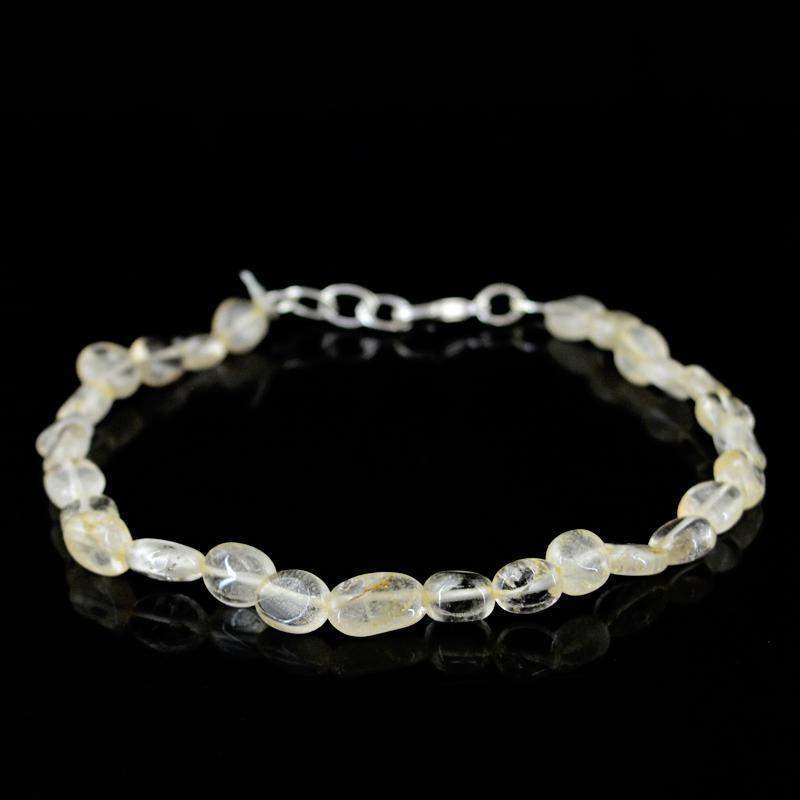 gemsmore:Natural Rutile Quartz Bracelet Oval Shape Untreated Beads