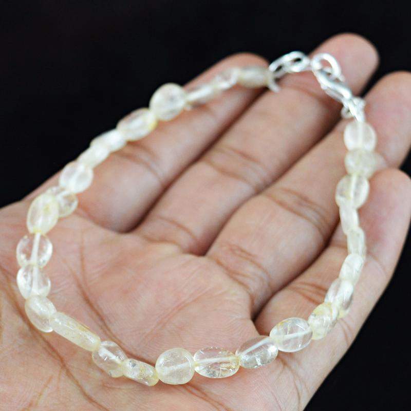 gemsmore:Natural Rutile Quartz Bracelet Oval Shape Untreated Beads