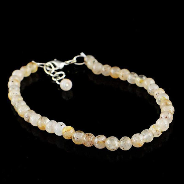 gemsmore:Natural Rutile Quartz Bracelet Round Shape Untreated Beads