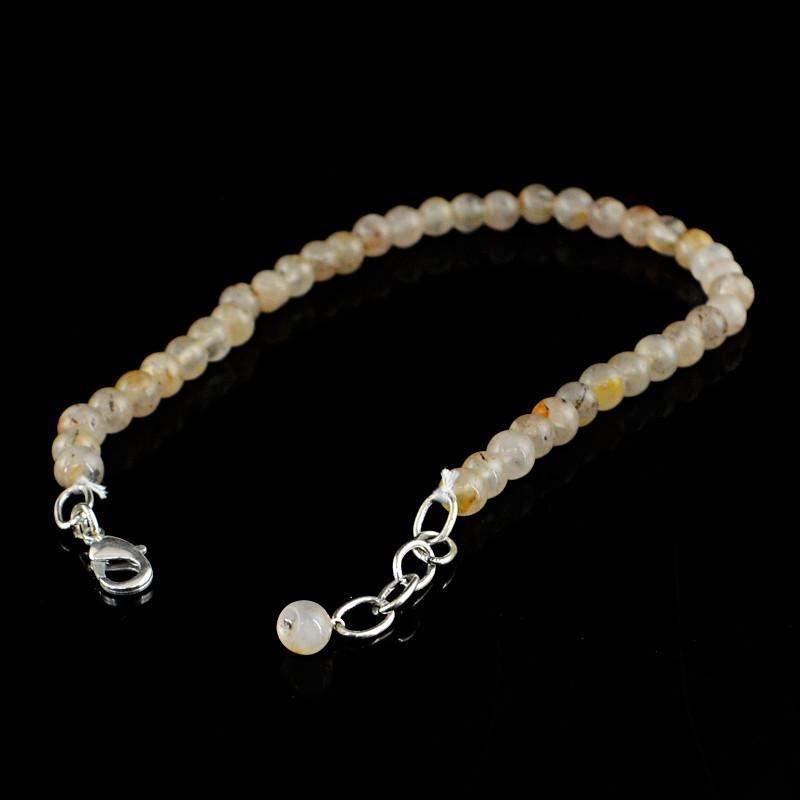 gemsmore:Natural Rutile Quartz Bracelet Round Shape Untreated Beads