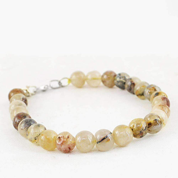 gemsmore:Natural Rutile Quartz Bracelet Untreated Round Shape Beads