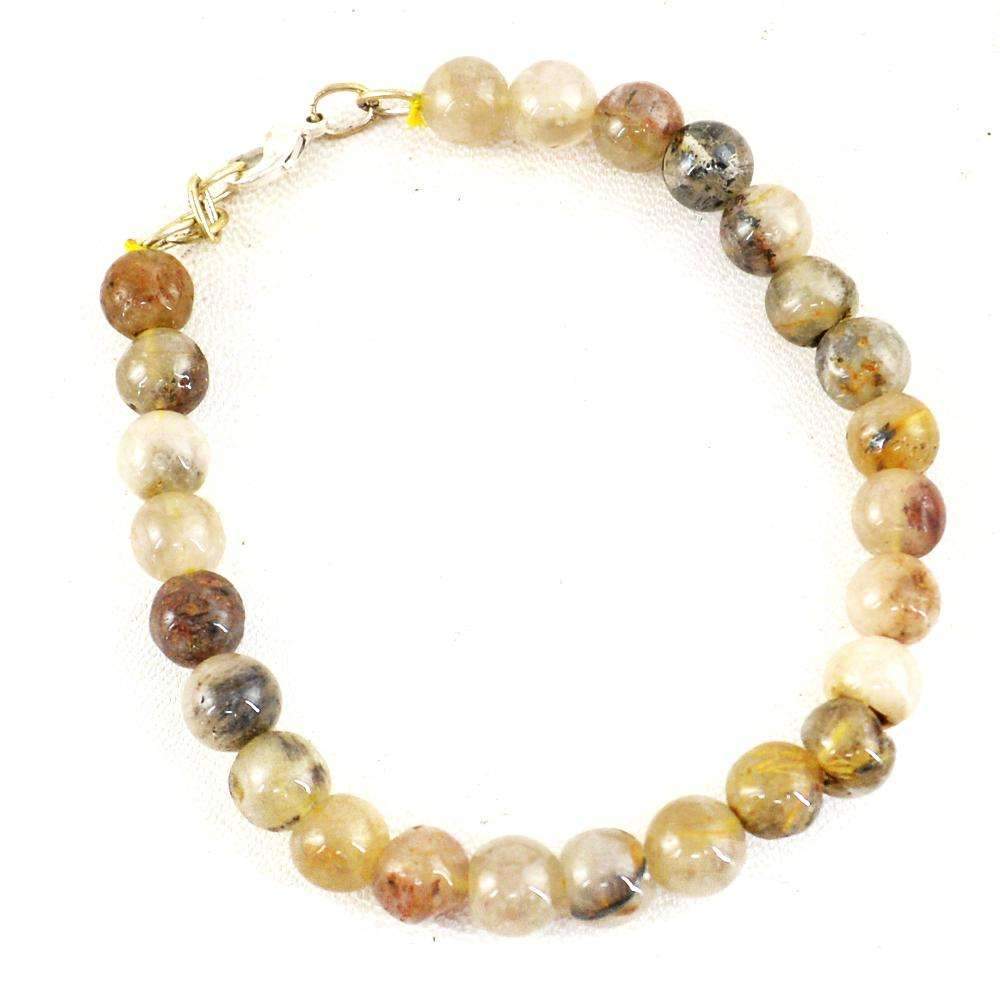 gemsmore:Natural Rutile Quartz Bracelet Untreated Round Shape Beads