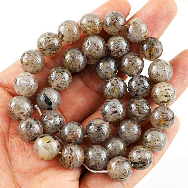 gemsmore:Natural Rutile Quartz Drilled Beads Strand - Round Shape