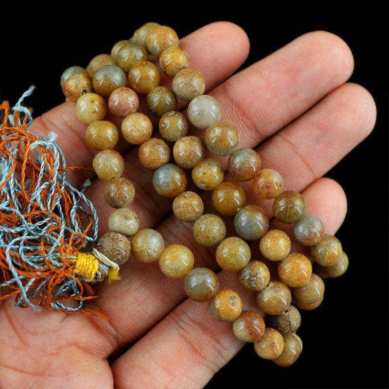 gemsmore:Natural Rutile Quartz Necklace 108 Mala Round Shape Untreated Beads