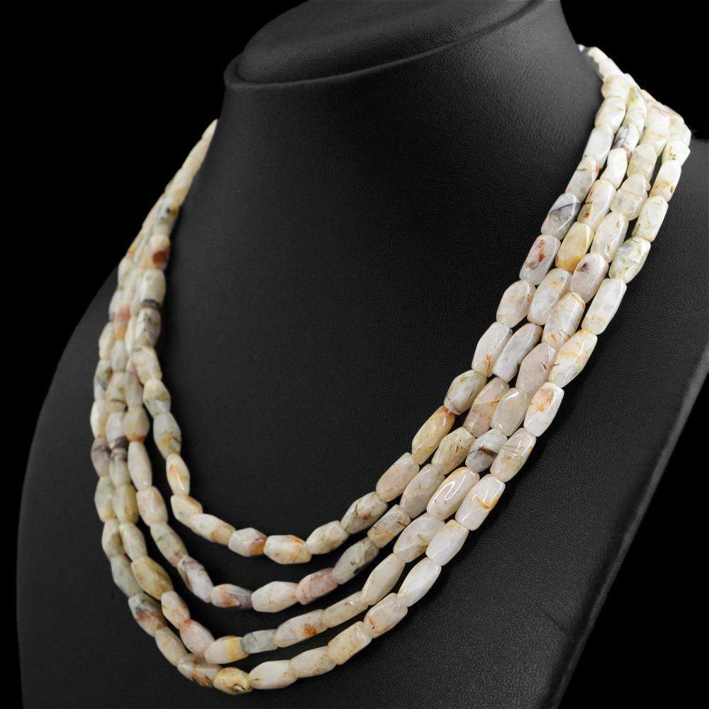 gemsmore:Natural Rutile Quartz Necklace 4 Line Faceted Beads