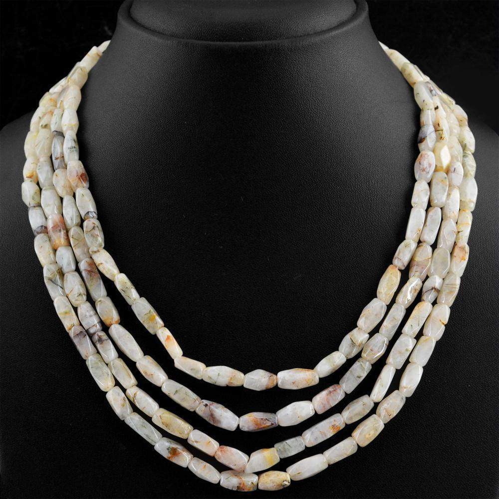 gemsmore:Natural Rutile Quartz Necklace 4 Line Faceted Beads