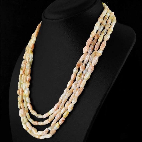 gemsmore:Natural Rutile Quartz Necklace 4 Line Untreated Faceted Beads