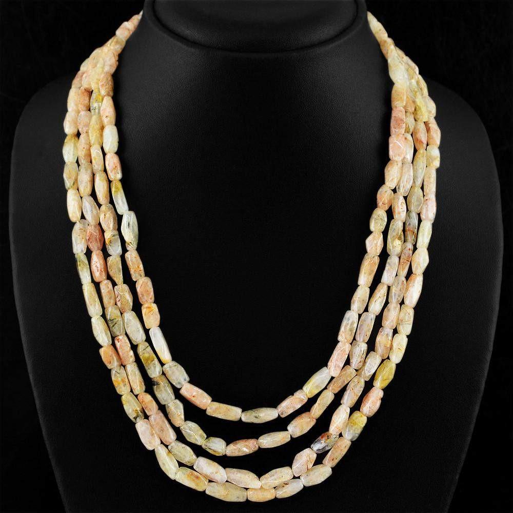 gemsmore:Natural Rutile Quartz Necklace 4 Line Untreated Faceted Beads