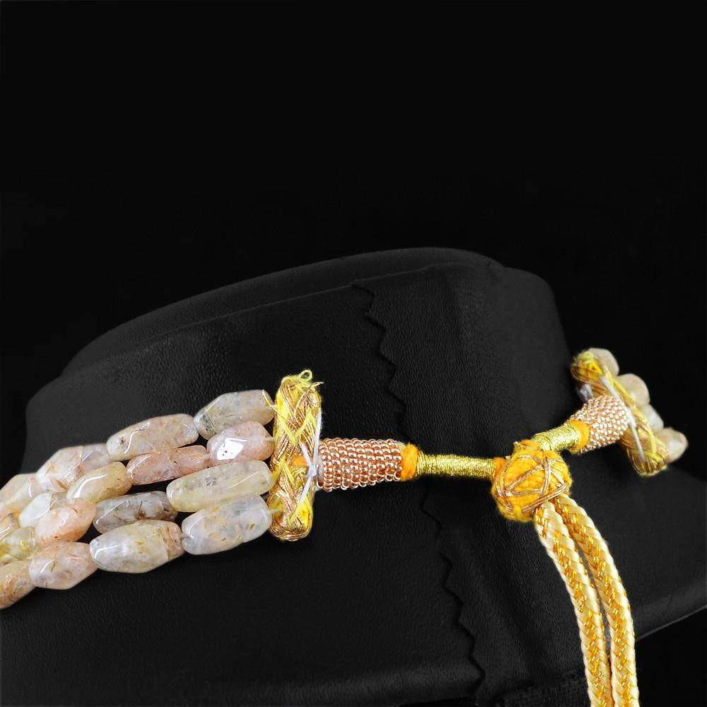 gemsmore:Natural Rutile Quartz Necklace 4 Line Untreated Faceted Beads