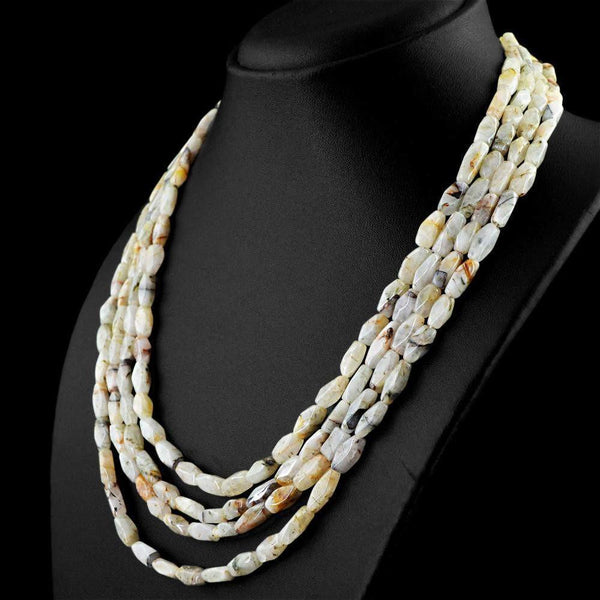 gemsmore:Natural Rutile Quartz Necklace 4 Strand Faceted Beads