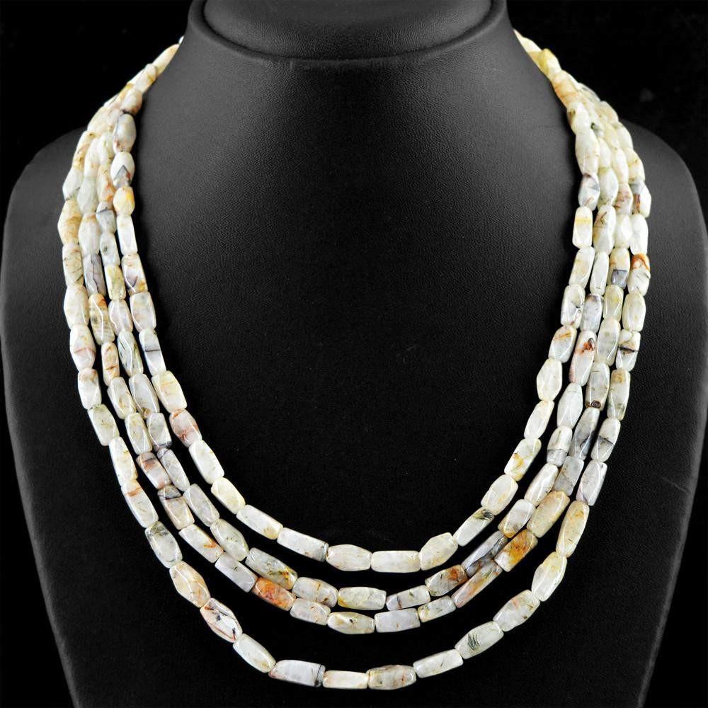 gemsmore:Natural Rutile Quartz Necklace 4 Strand Faceted Beads