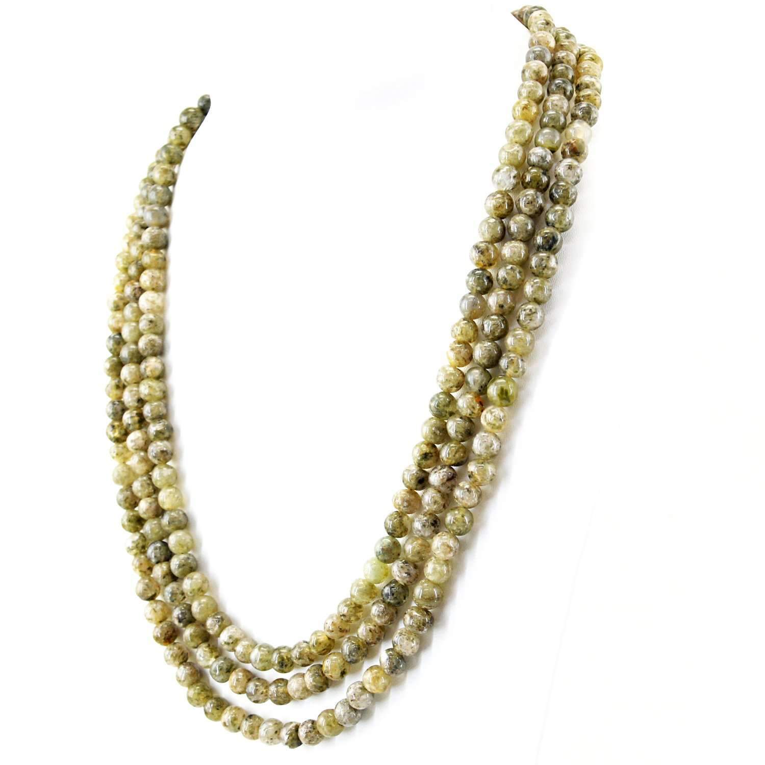 gemsmore:Natural Rutile Quartz Necklace Round Shape Beads - 3 Strand