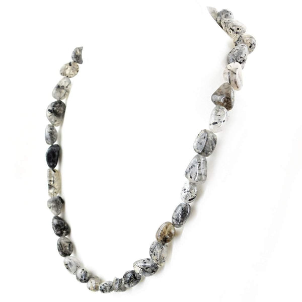 gemsmore:Natural Rutile Quartz Necklace Single Strand Untreated Beads