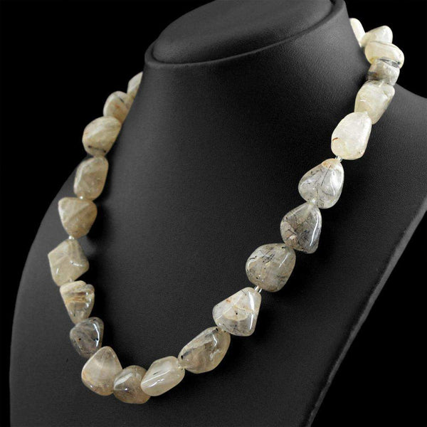 gemsmore:Natural Rutile Quartz Necklace Single Strand Untreated Beads