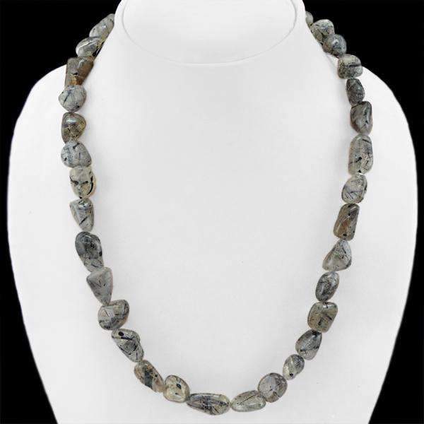 gemsmore:Natural Rutile Quartz Necklace Single Strand Untreated Beads