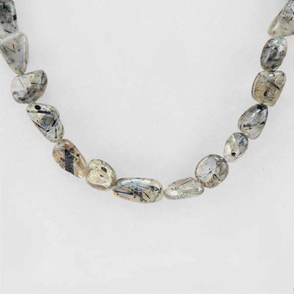 gemsmore:Natural Rutile Quartz Necklace Single Strand Untreated Beads