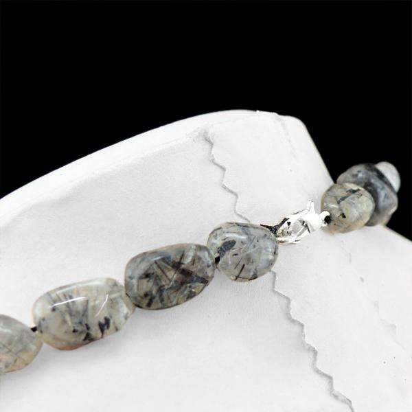 gemsmore:Natural Rutile Quartz Necklace Single Strand Untreated Beads