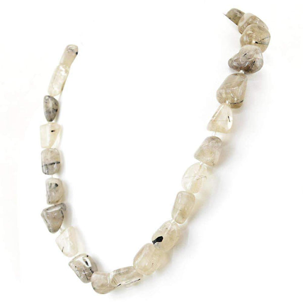 gemsmore:Natural Rutile Quartz Necklace Single Strand Untreated Beads