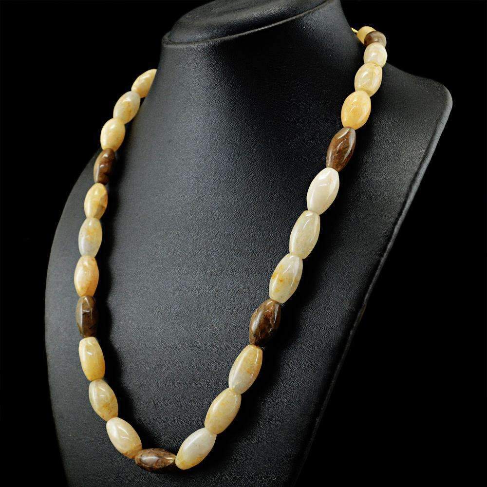 gemsmore:Natural Rutile Quartz Necklace Single Strand Untreated Beads