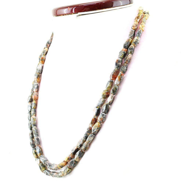 gemsmore:Natural Rutile Quartz Necklace Untreated 2 Line Faceted Beads