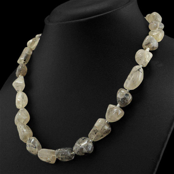 gemsmore:Natural Rutile Quartz Necklace Untreated Beads