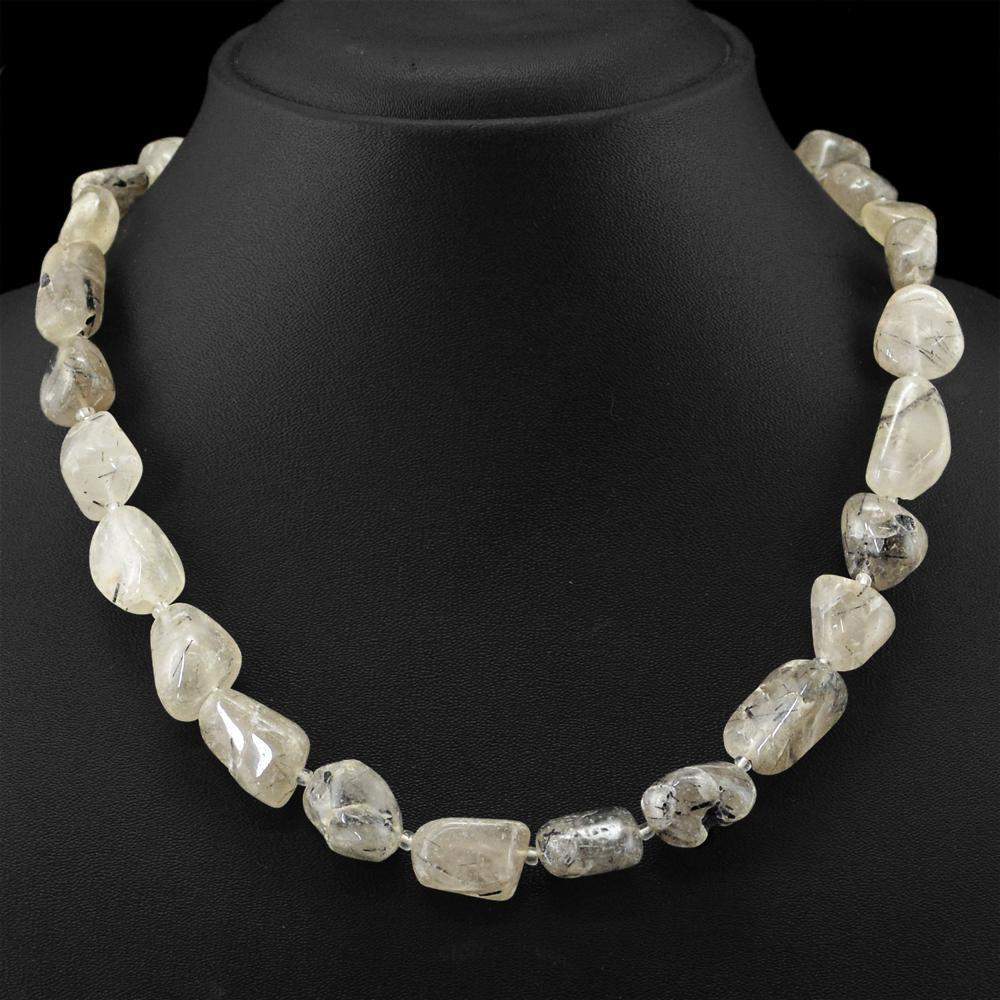 gemsmore:Natural Rutile Quartz Necklace Untreated Beads